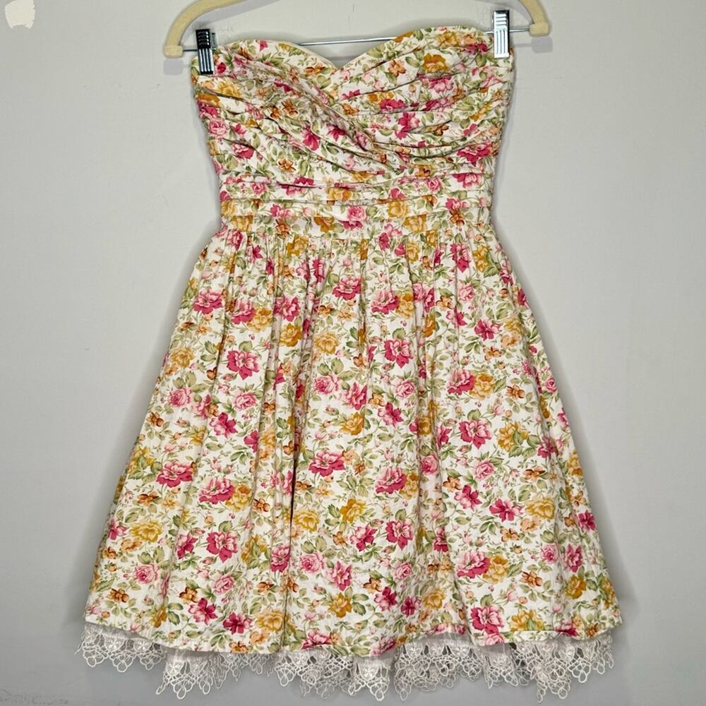 🍁 Minuet Cottagecore Floral Boho Strapeless Mini Party Cocktail Dress Small